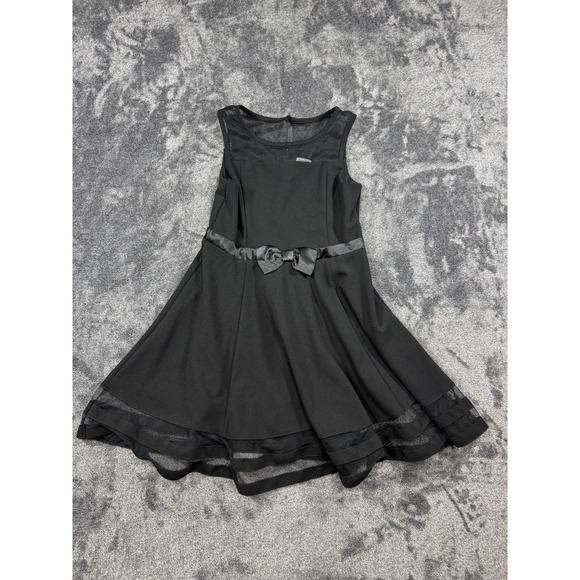 Calvin Klein Other - Calvin Klein Girls Sz 12 Black Illusion Mesh Bow Front Dress w/Zip & Button